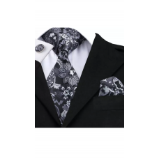 3delige set stropdas manchetknopen pochet zwart grijs zilver Fantasy